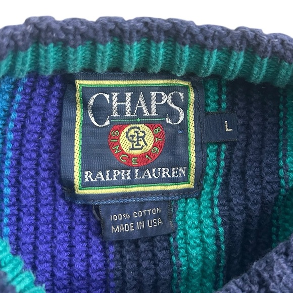Vintage Chaps Ralph‎ Lauren Sweater Men L Multicolor Stripe 100% Cotton Made USA - Picture 5 of 5